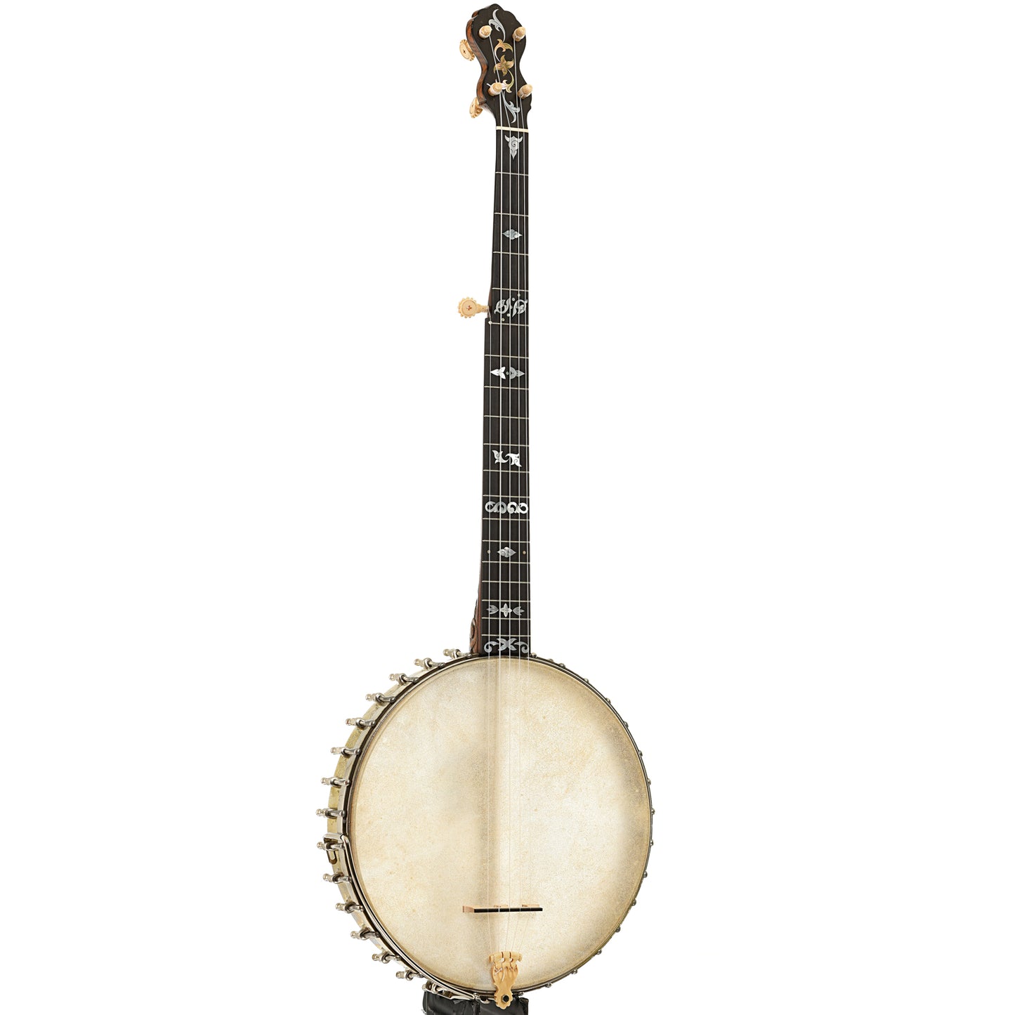 Full front and side of Fairbanks Electric No.0 Open Back Banjo 