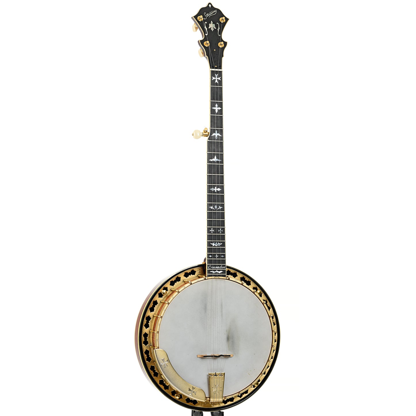 Full front and side of Stelling Crusader Deluxe Resonator Banjo (2004)