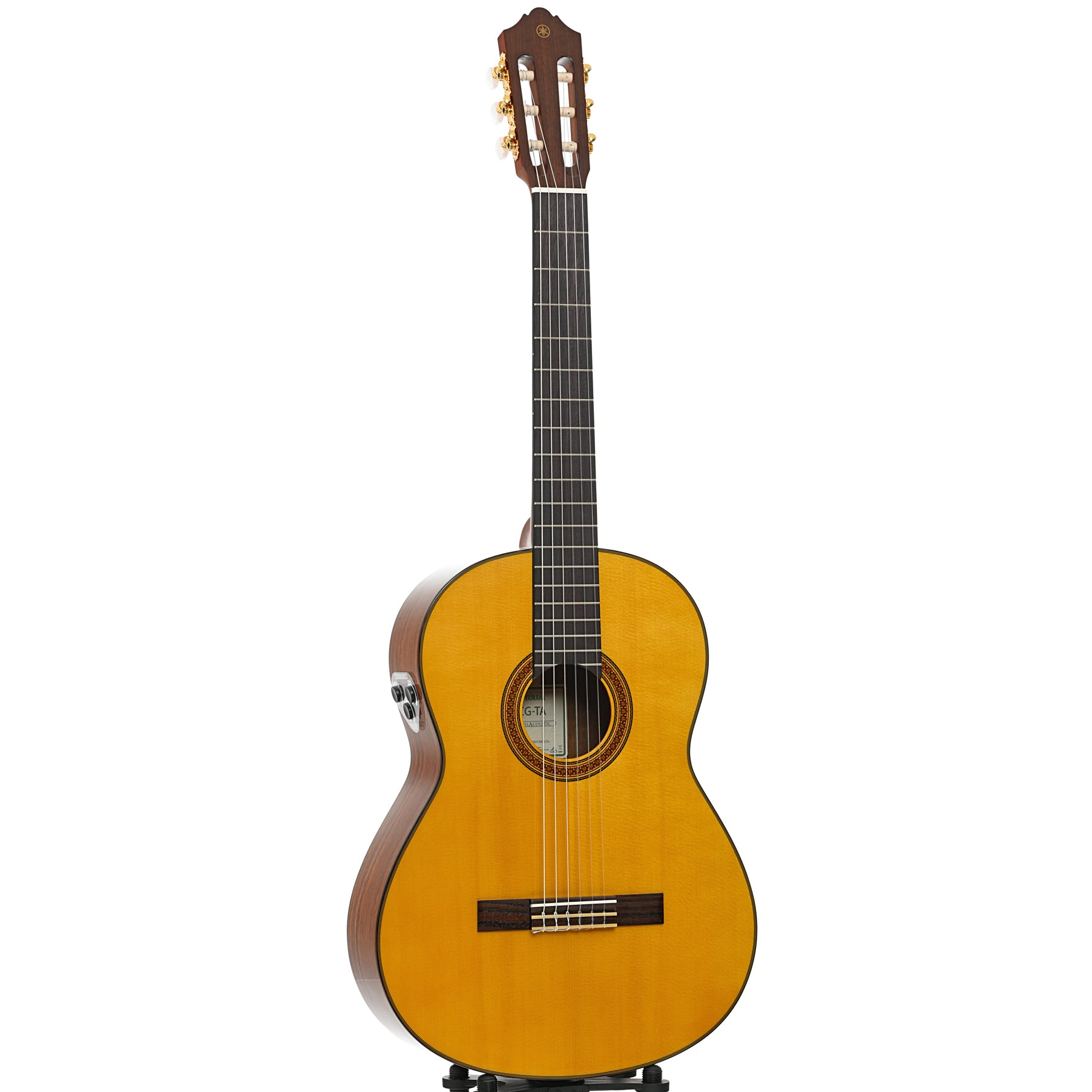 Full front and side of Yamaha CG-TA Trans-Acoustic Classical Guitar