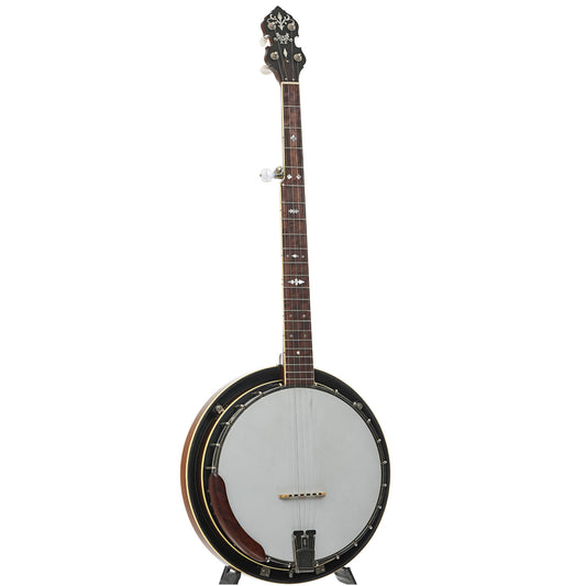 Full front and side of Randy Wood Featherlite Resonator Banjo (c.2020)