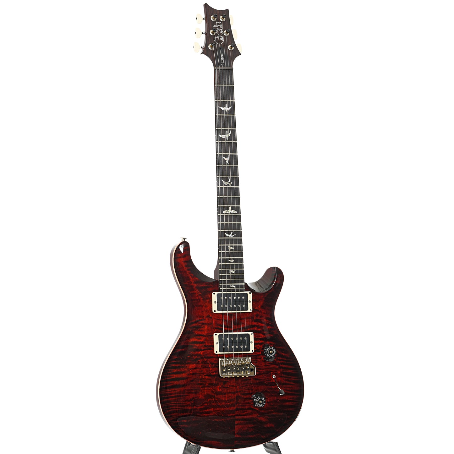 Full front and side of PRS Custom 24 Fire Red Burst Electric Guitar