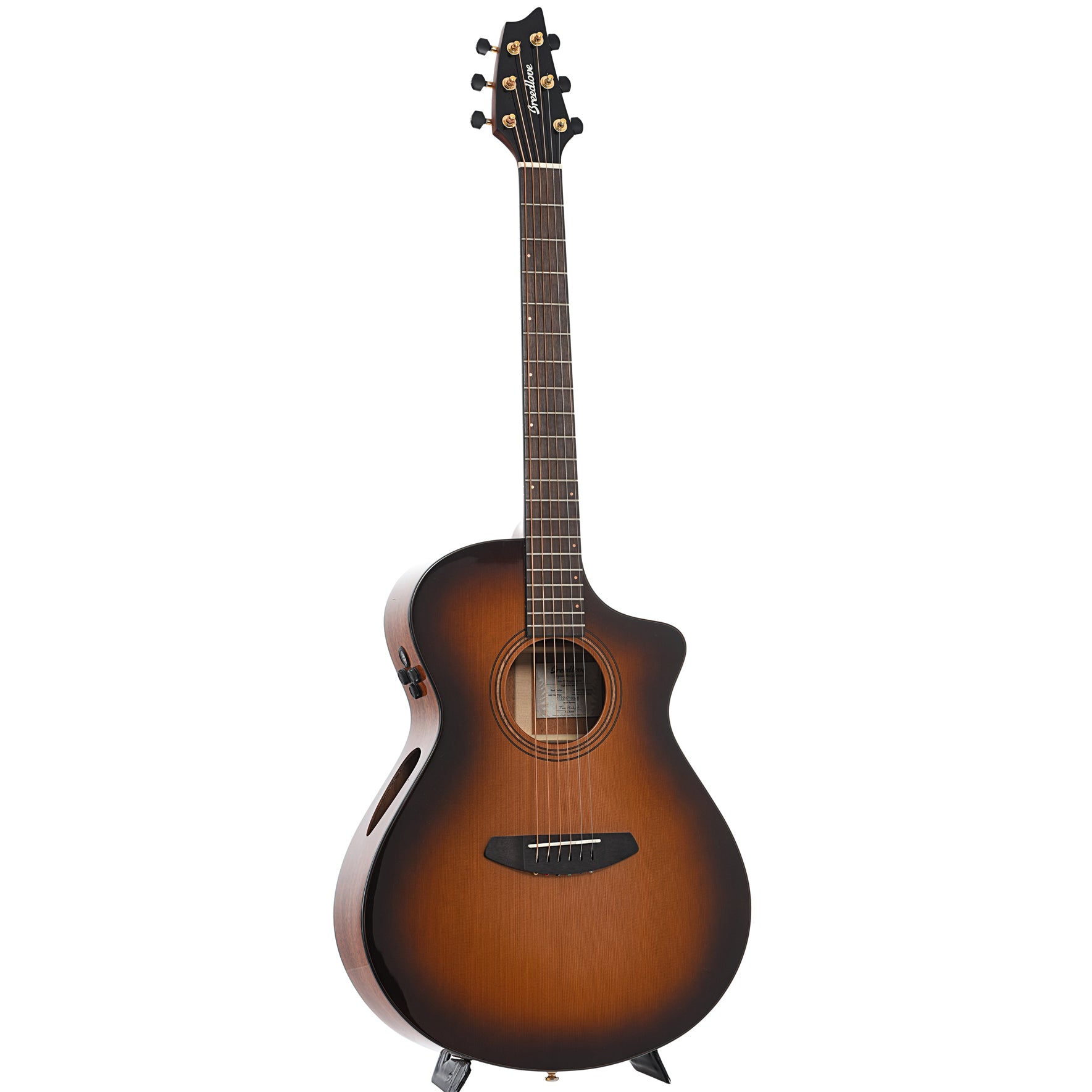 Full front and side of Breedlove Organic Solo Pro Concert Edgeburst CE Red Cedar-African Mahogany Acoustic-Electric Guitar (2022)