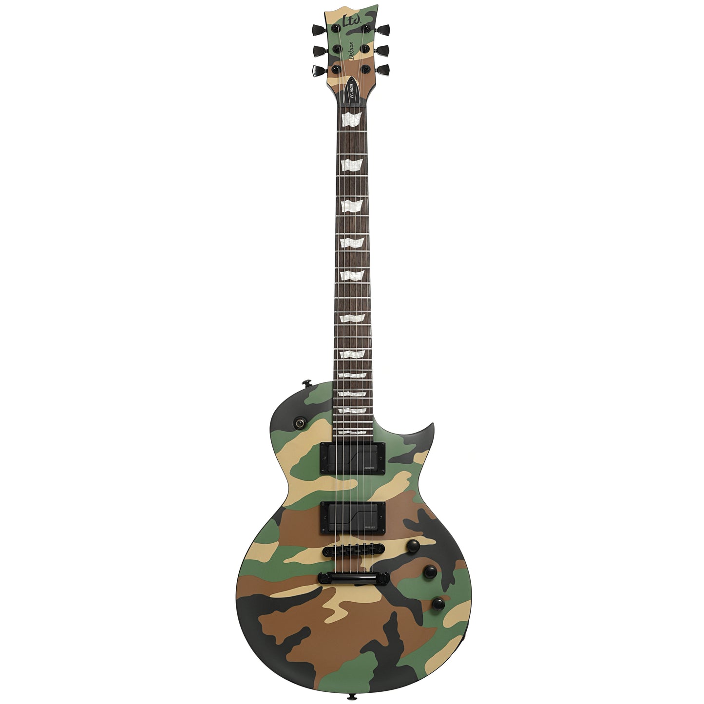 Full Front of ESP LTD EC-1000 Electric Guitar, Woodland Camo Satin