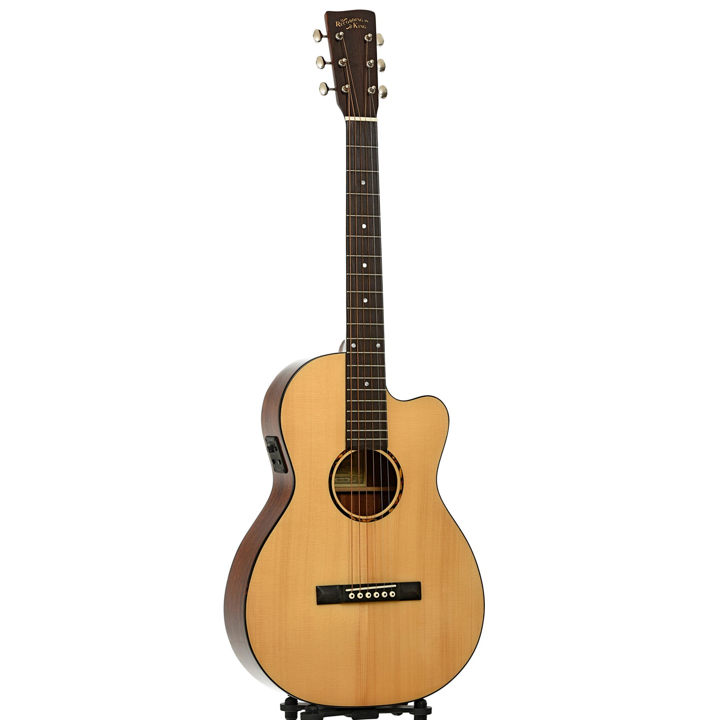 Full front and side of Recording King RP-G6-CFE5 Acoustic Guitar