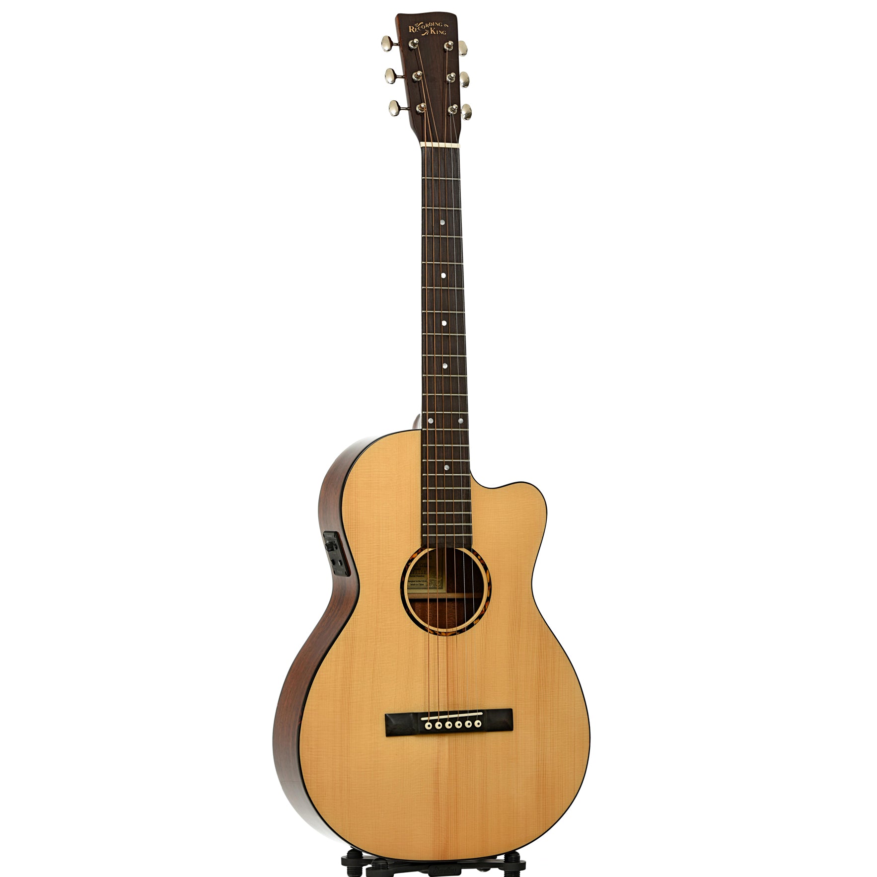 Full front and side of Recording King RP-G6-CFE5 Acoustic Guitar