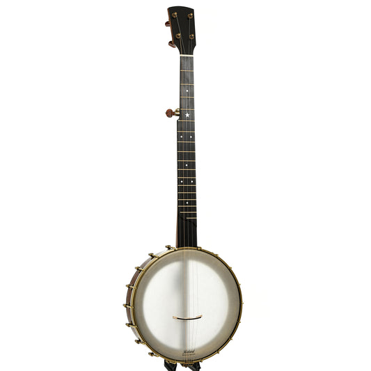 Full front and side of Rickard 11" Walnut Dobson Openback Banjo & Case with Cyclone Tuners