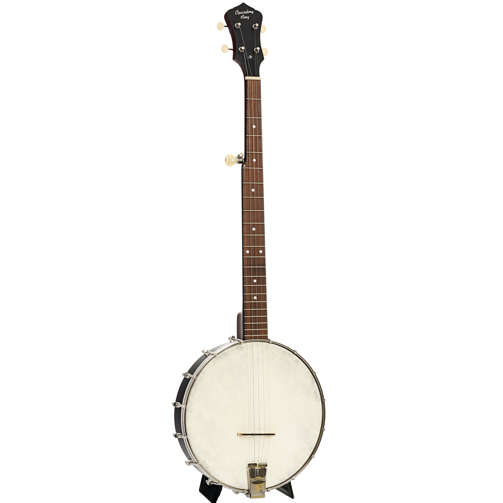 Full front and side of Recording King Dirty 30's Open-Back Banjo