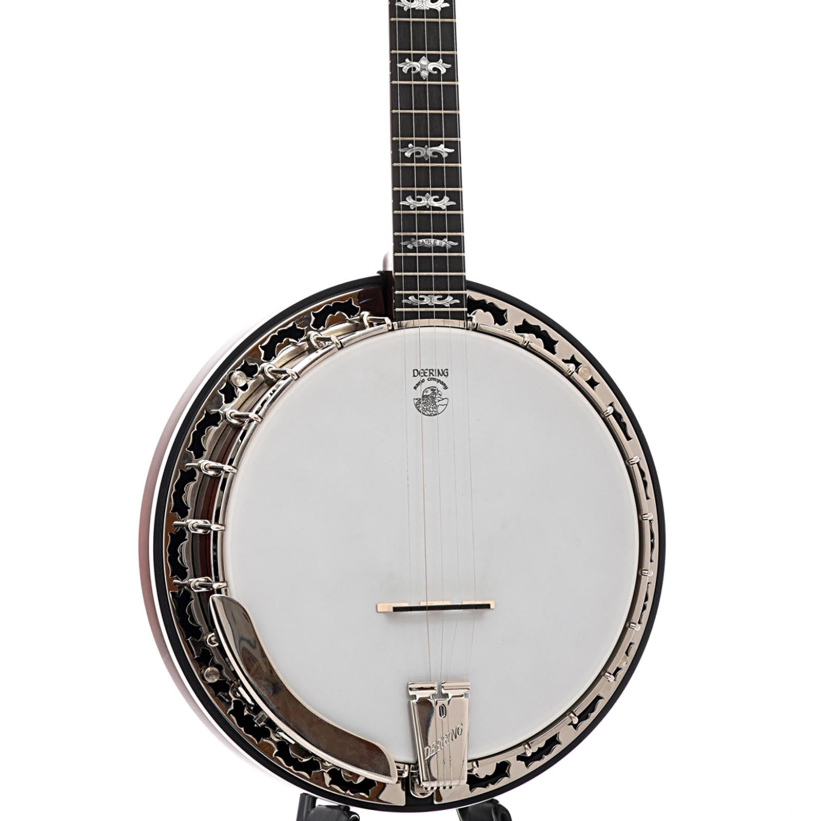 Front and side of Deering Eagle II Banjo & Case