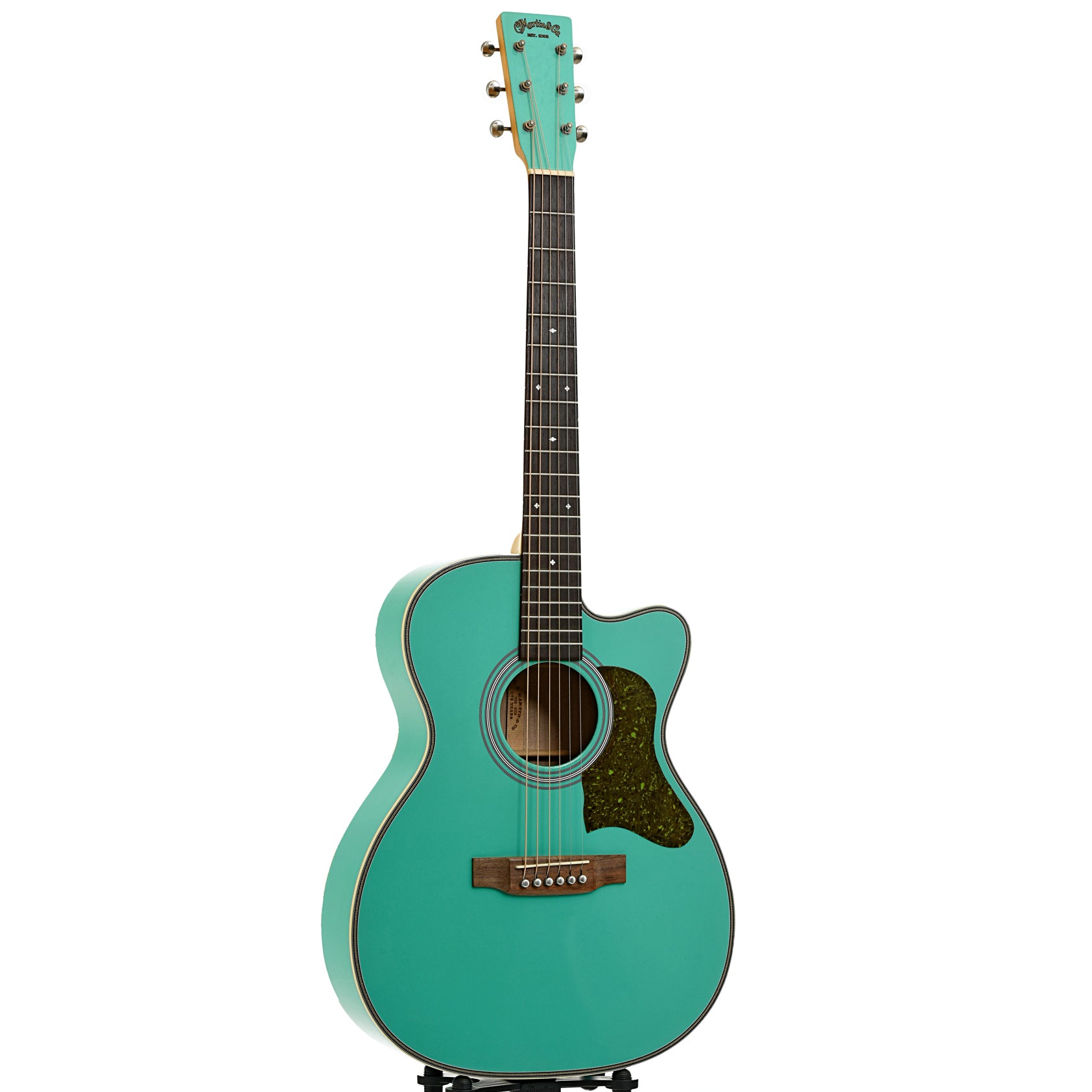 Full front and side of Martin OMCE Seafoam Green