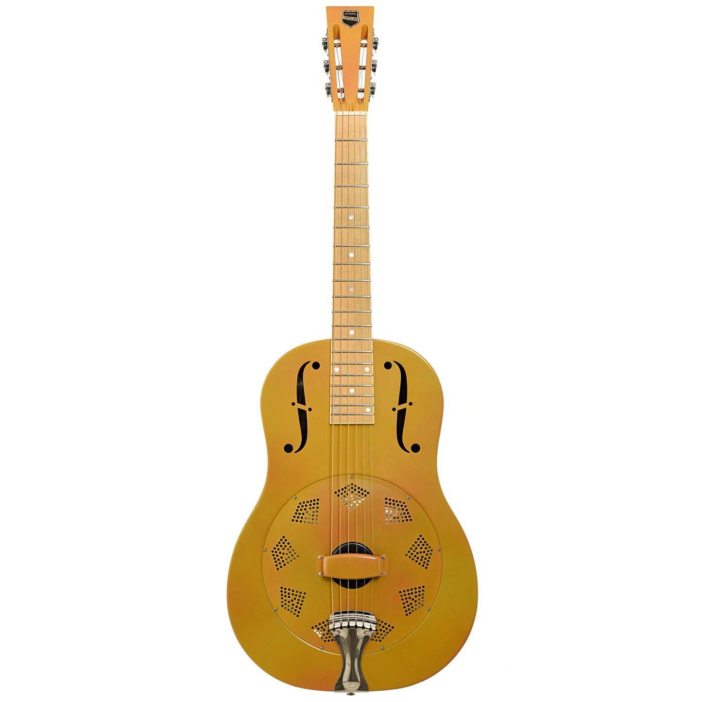 Full front of National Triolian Yellow Palm Roundneck Resonator Guitar