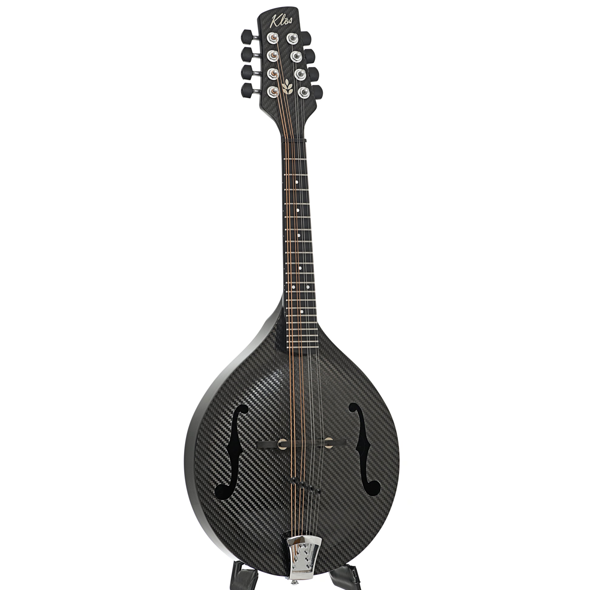 Full front and side of KLOS B-Stock Carbon Fiber Acoustic-Electric Mandolin A-Style