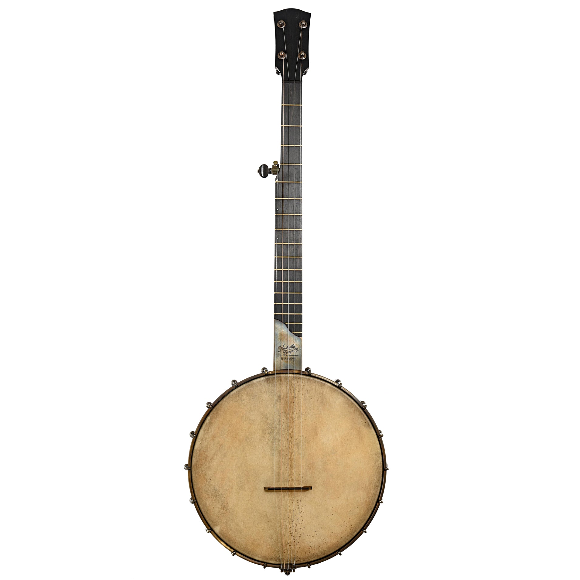 Full front of Nashville Banjo Co Cumberland 12" Openback Banjo #141 & Gigbag, Walnut