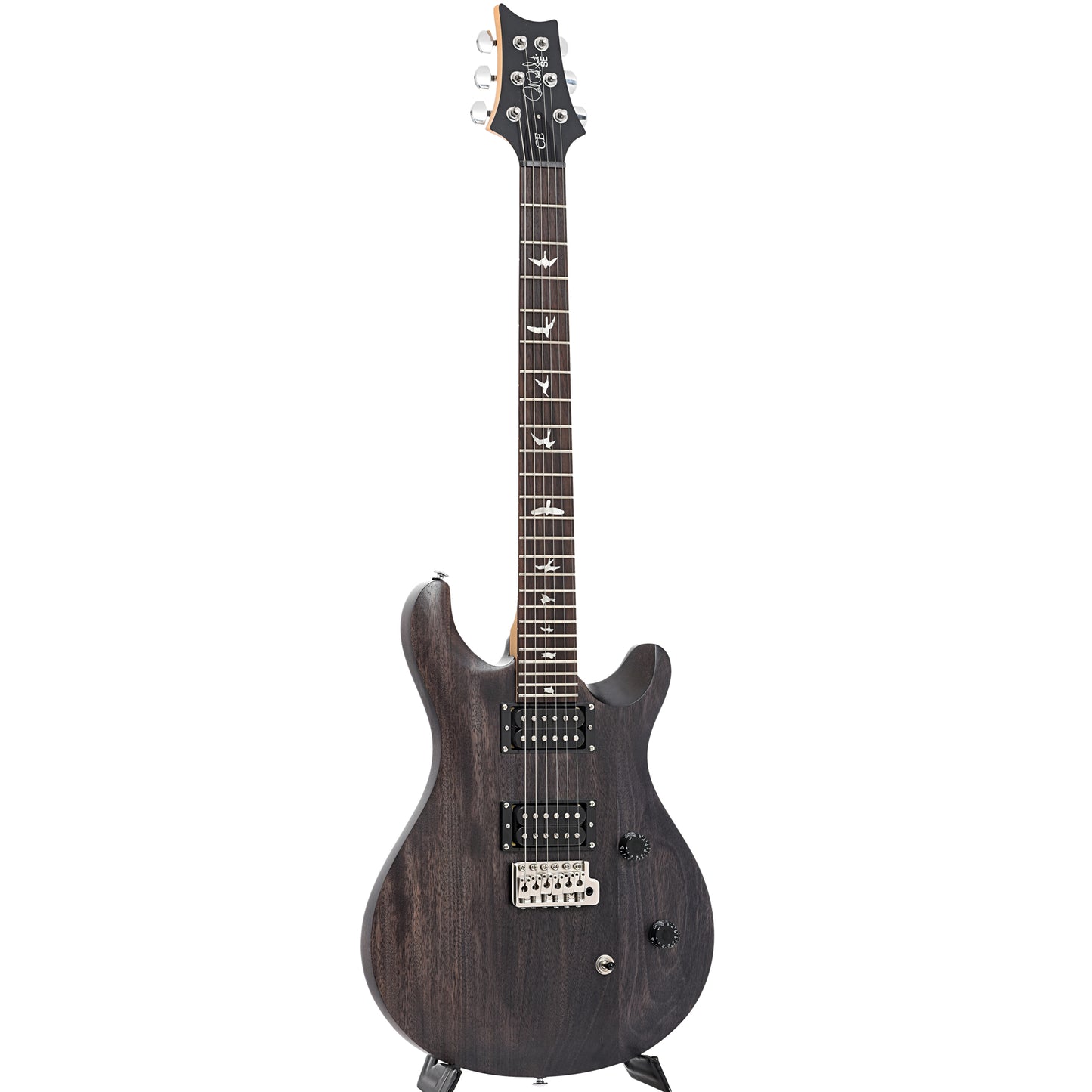 Full front and side of PRS SE CE24 Standard Satin Electric Guitar, Charcoal