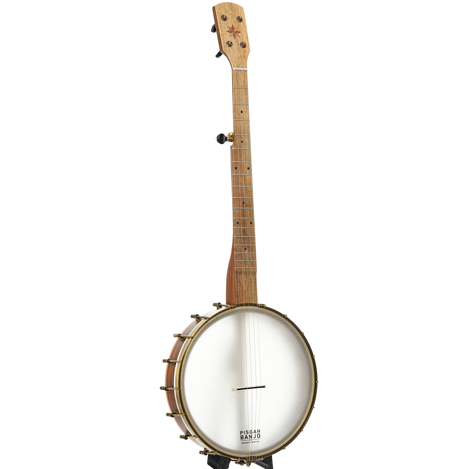 Full front  and side of Pisgah Appalachian 12" Openback Banjo- Walnut, Short Scale