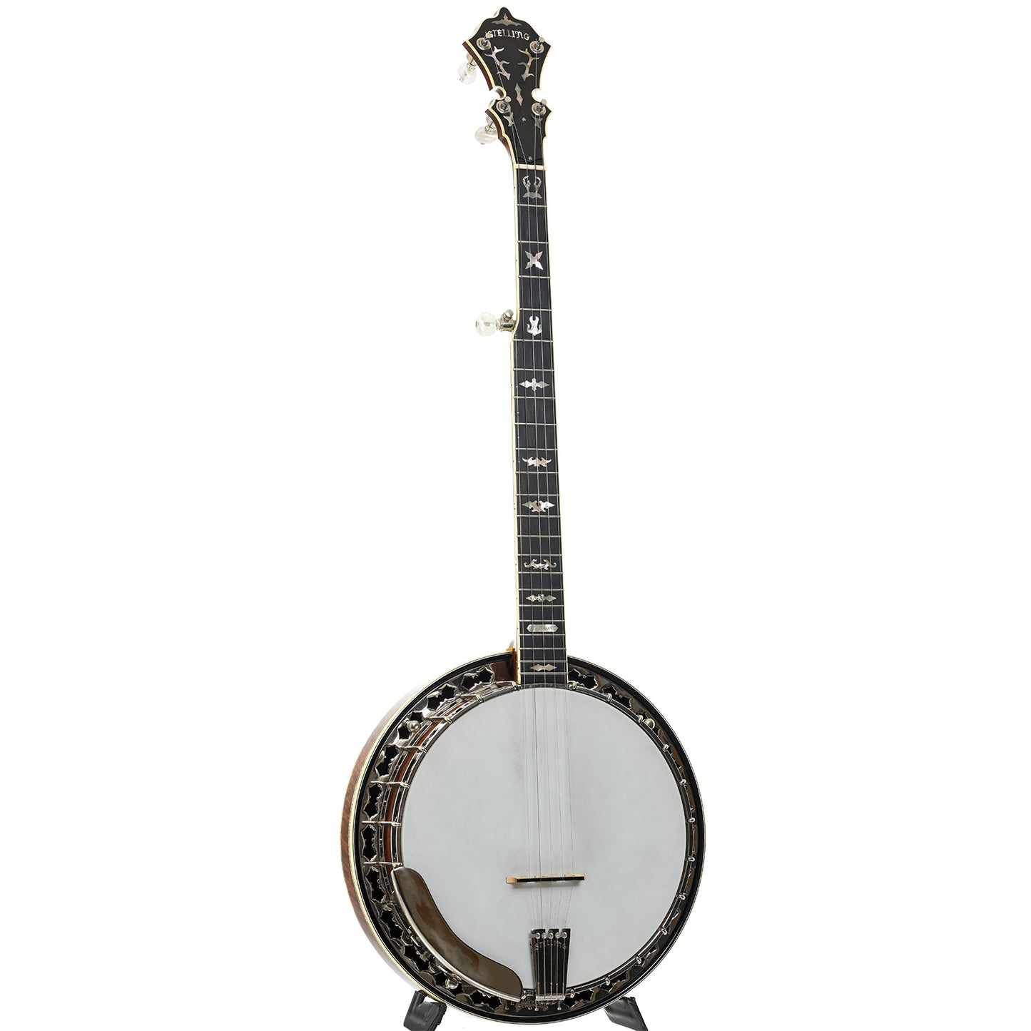 Full Front and side of Stelling Staghorn Resonator Banjo (c.1984)