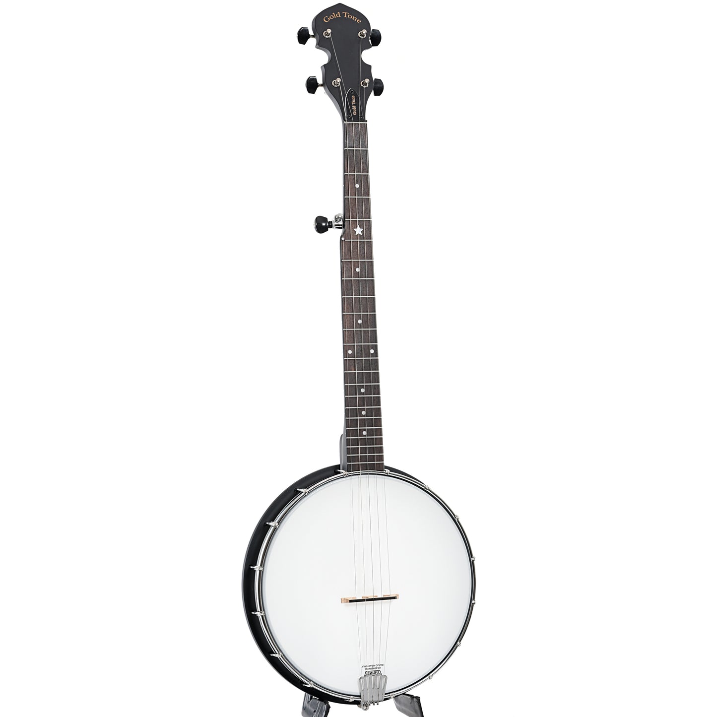 Full front and side of Gold Tone AC-Traveler Openback Banjo 