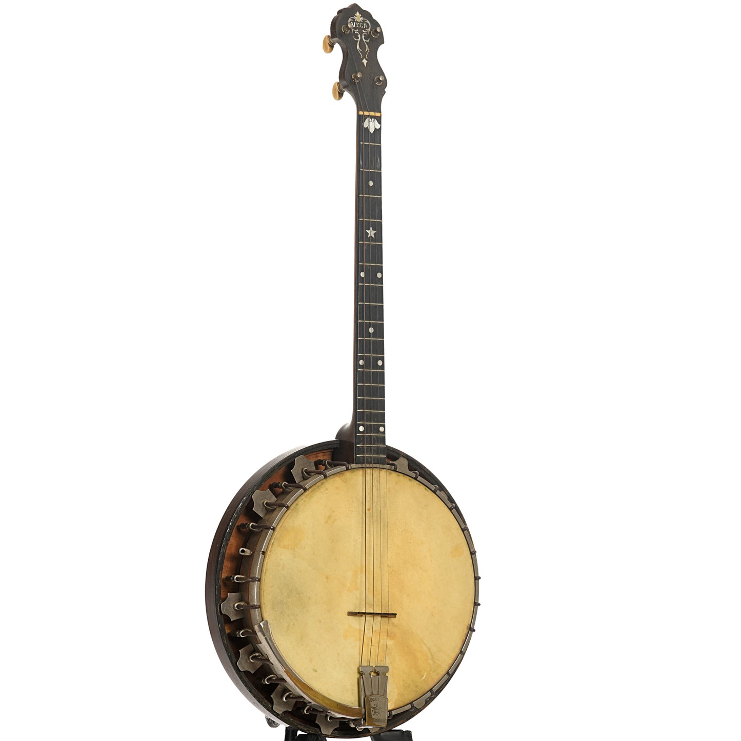 Full front and side of Vega Vegaphone Professional Tenor Banjo 