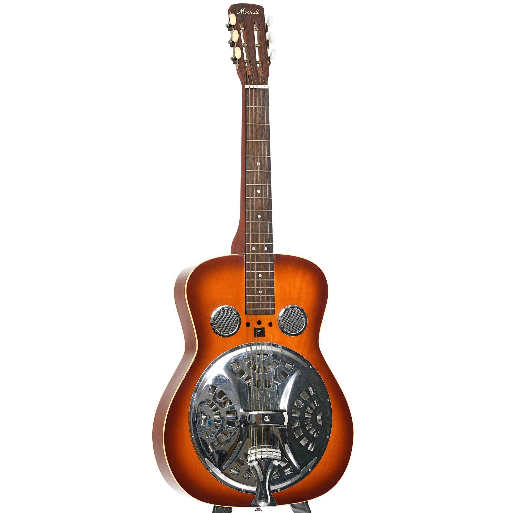 Full front and side of Morrell MD1 Squareneck Resonator Guitar (1990s)