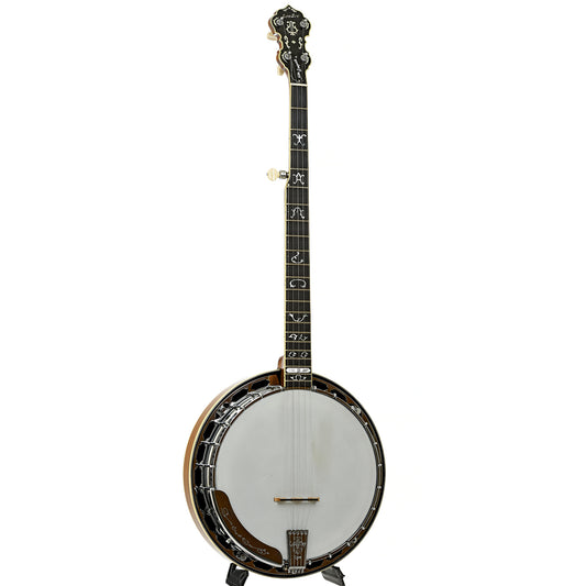 Full front and side of Louzee / Hopkins Mike Longworth Resonator Banjo