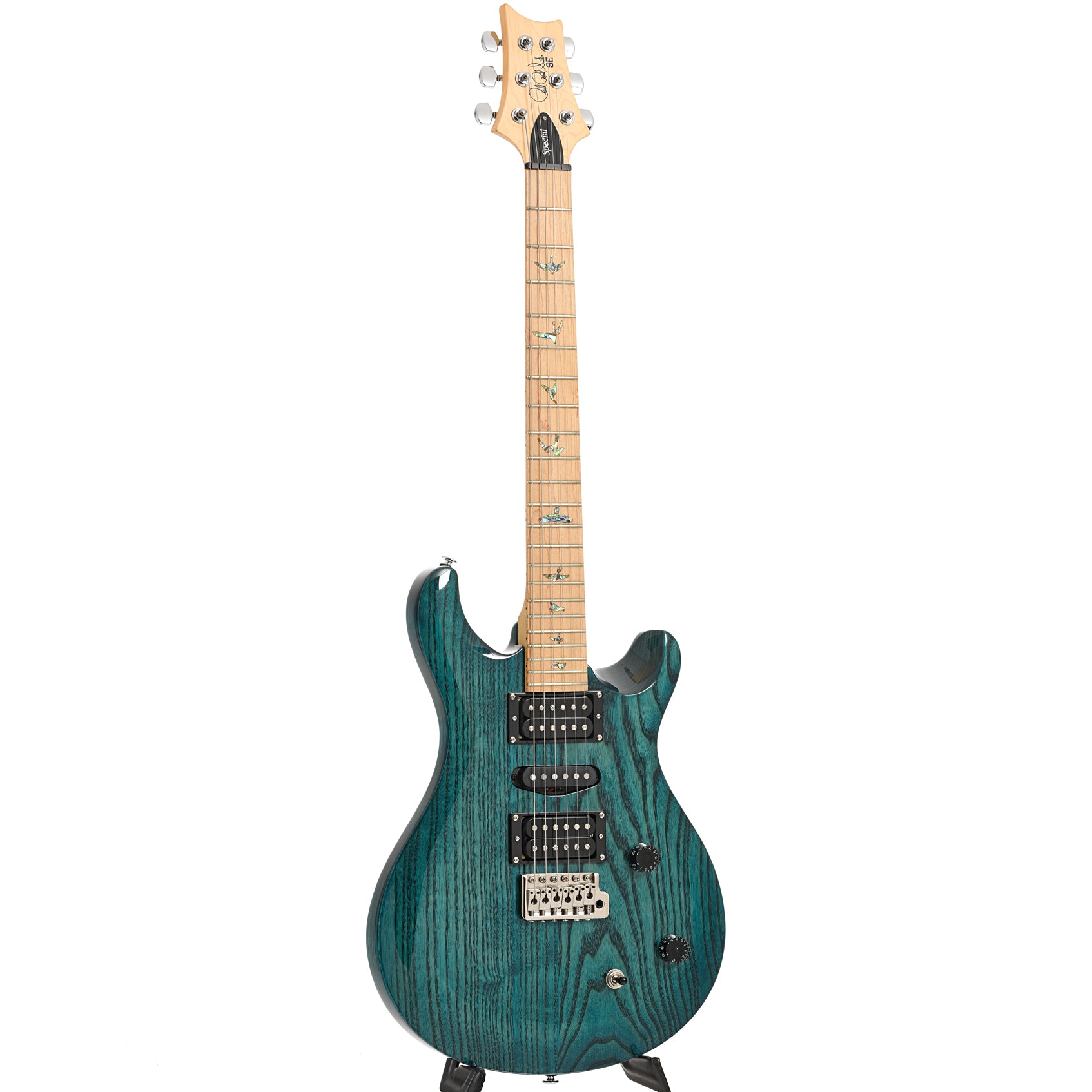 Full front and side of PRS SE Swamp Ash Special Electric Guitar, Iri Blue