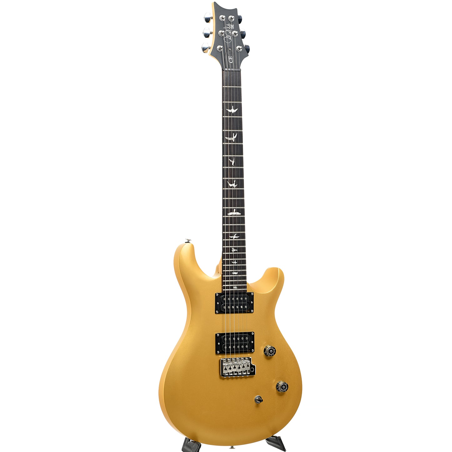 Full front and side of PRS SE CE24 Satin Electric Guitar, Metallic Gold