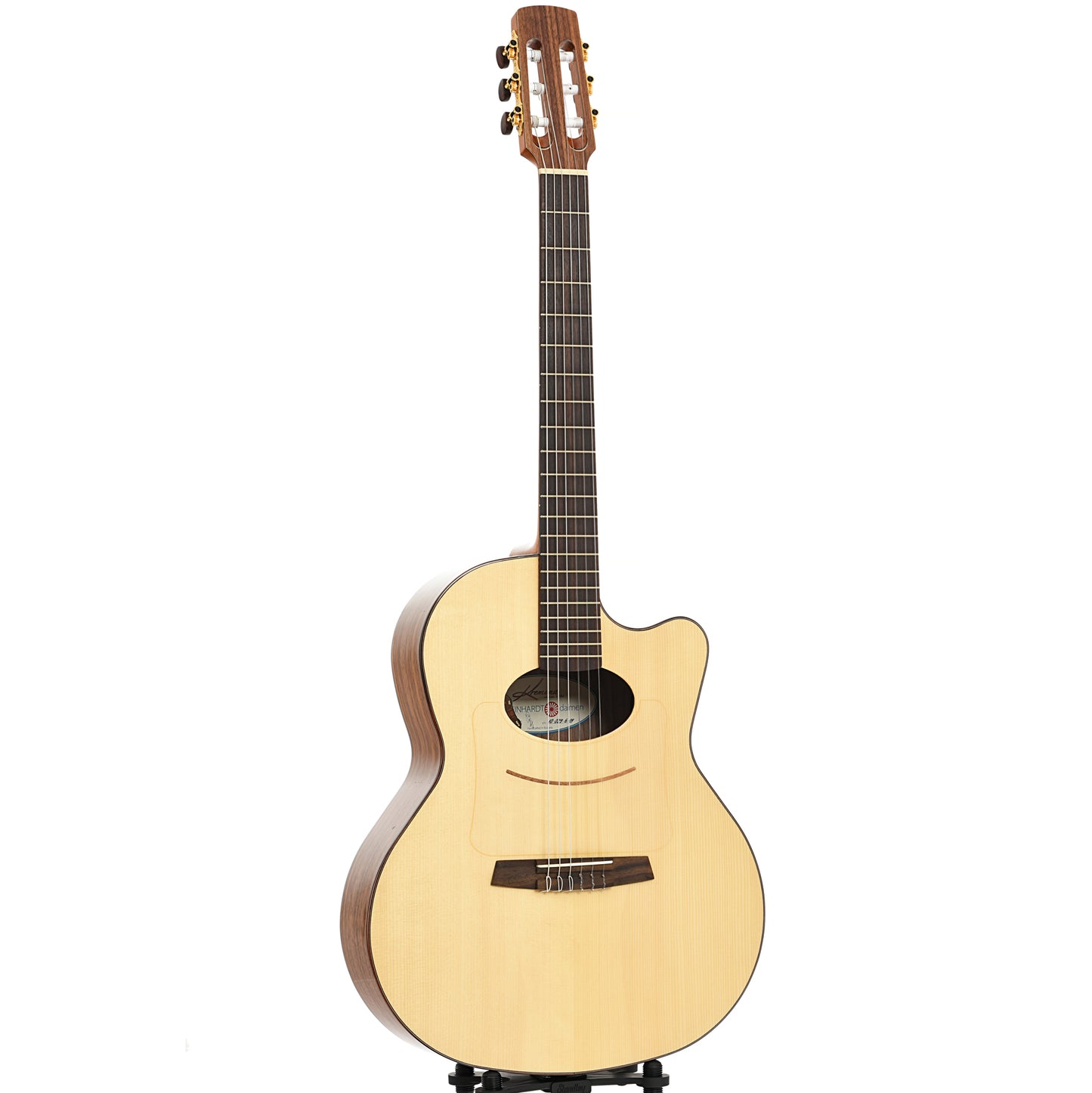 Full front and side of Kremona Lulo Reinhardt Series Daimen Nylon-String Guitar,