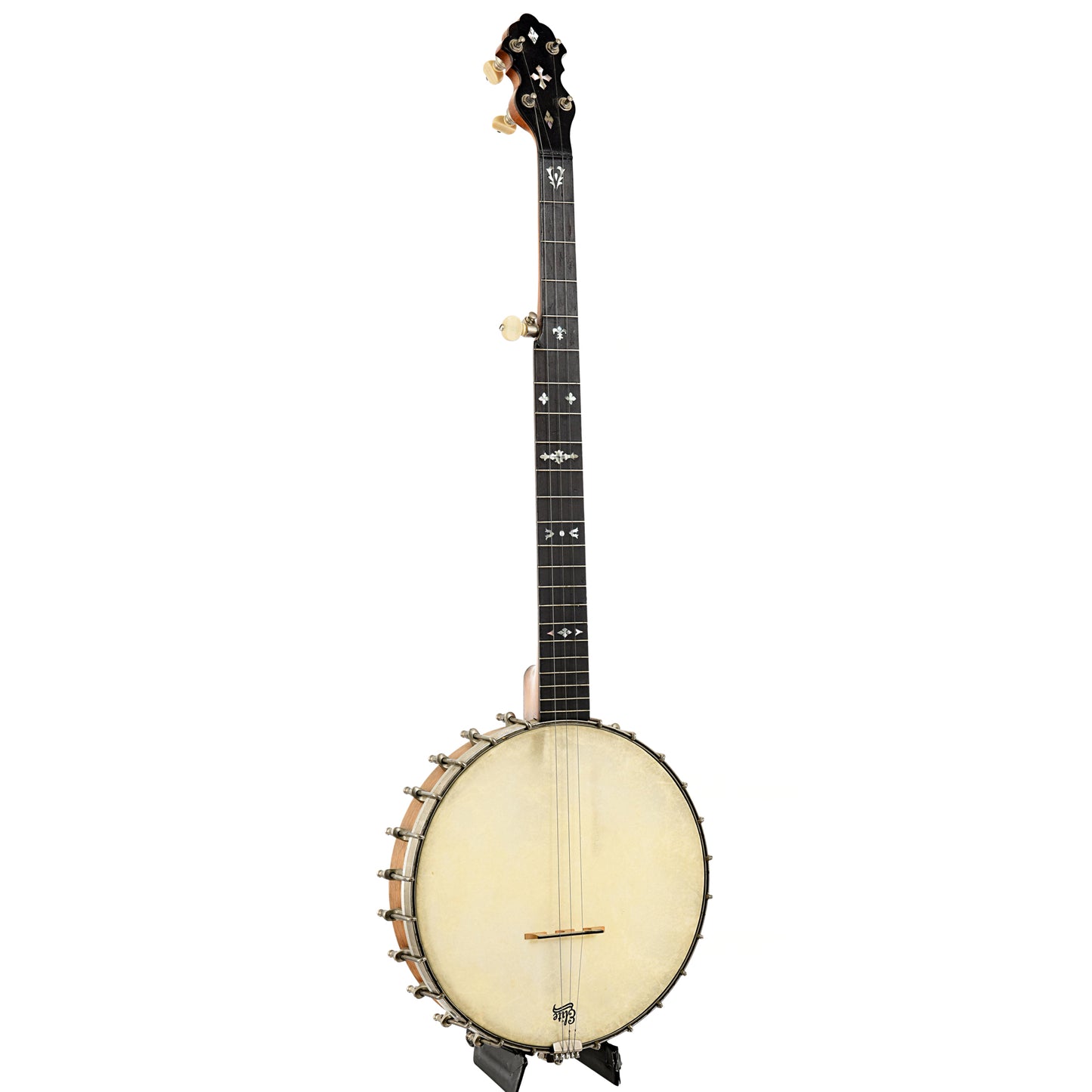 Full front and side of Wm. Stahl Open Back Banjo