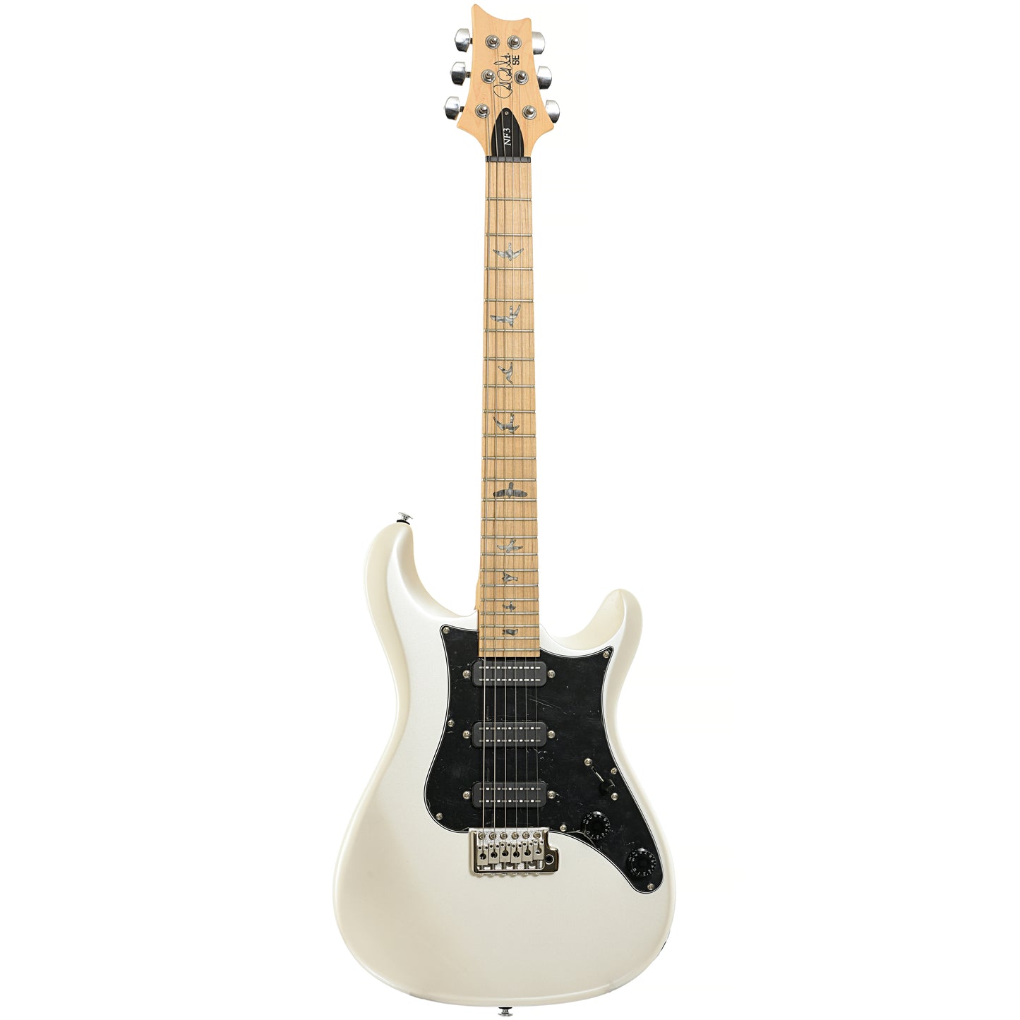 Full front of PRS SE NF3 Electric Guitar, Maple, Pearl White