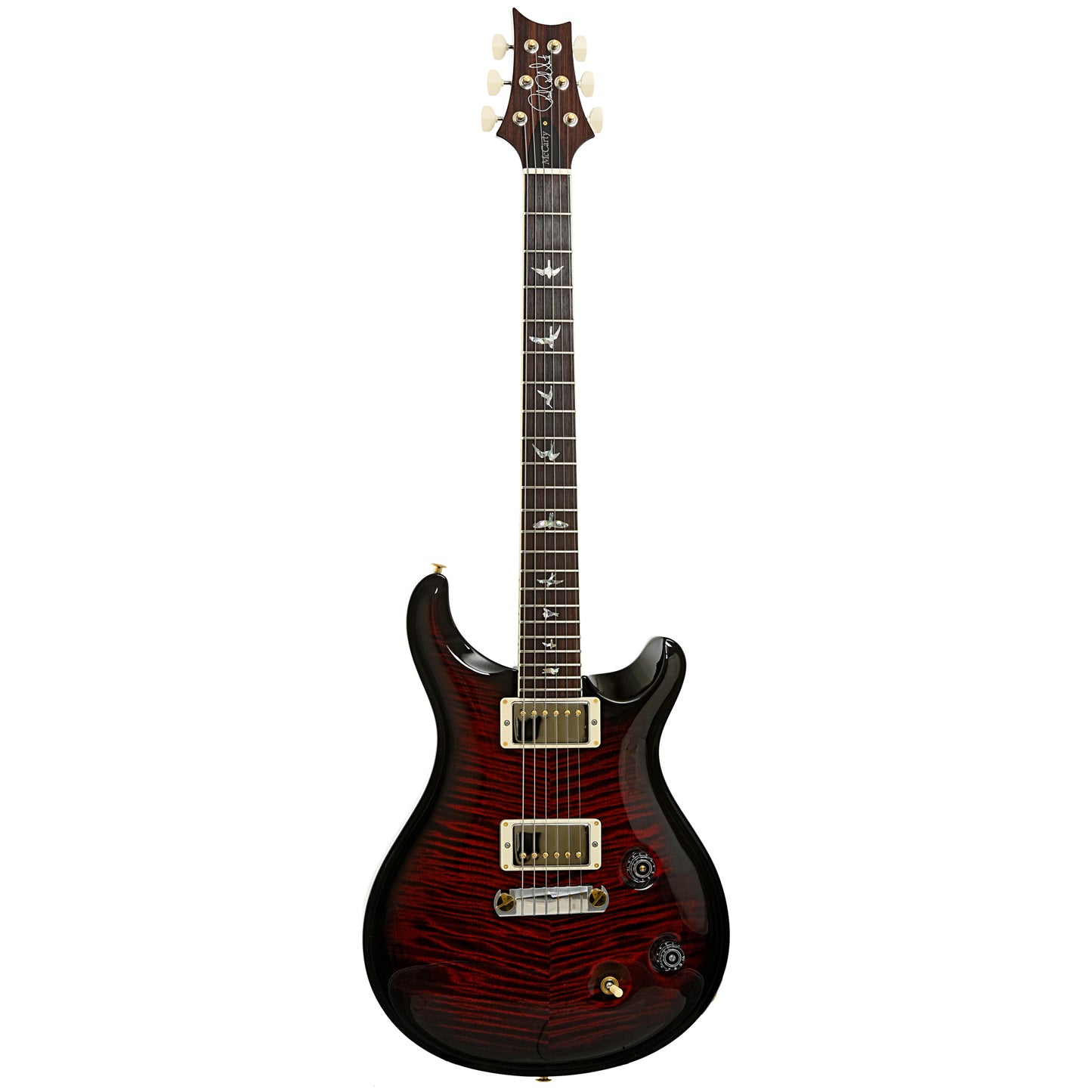 Full front of PRS McCarty 10-Top Fire Red Wrap Smokeburst Electric Guitar