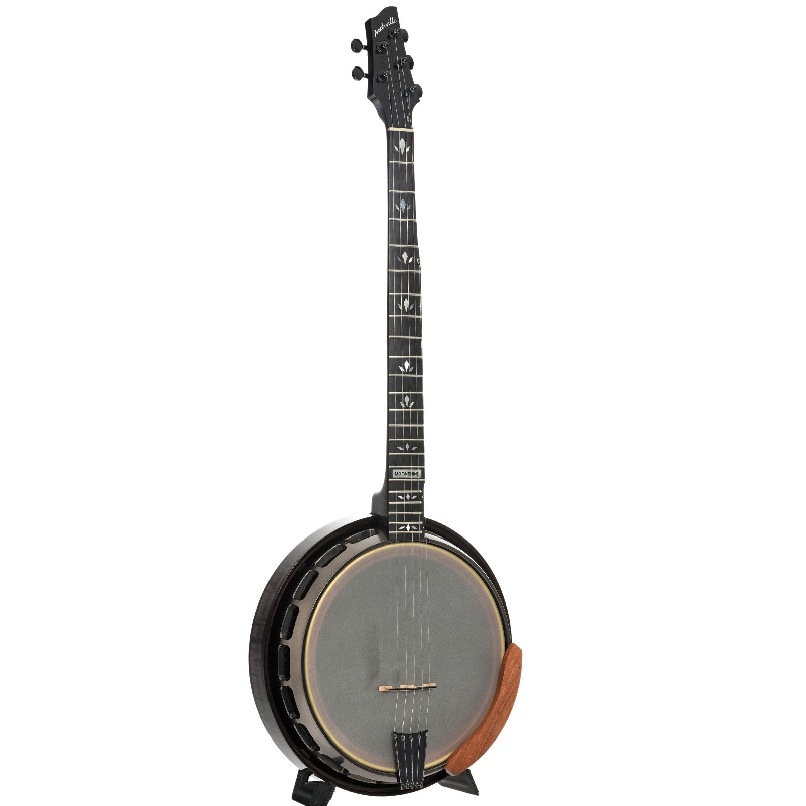 Full front and side of Nechville Moonshine Custom LH Resonator Banjo (2020)