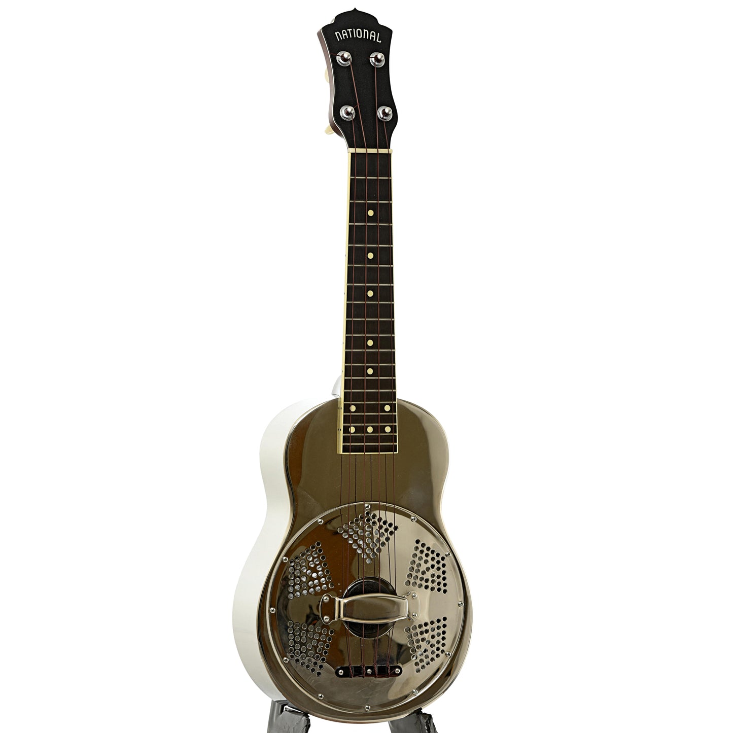 Full front and side of National Style N Soprano Resonator Ukulele