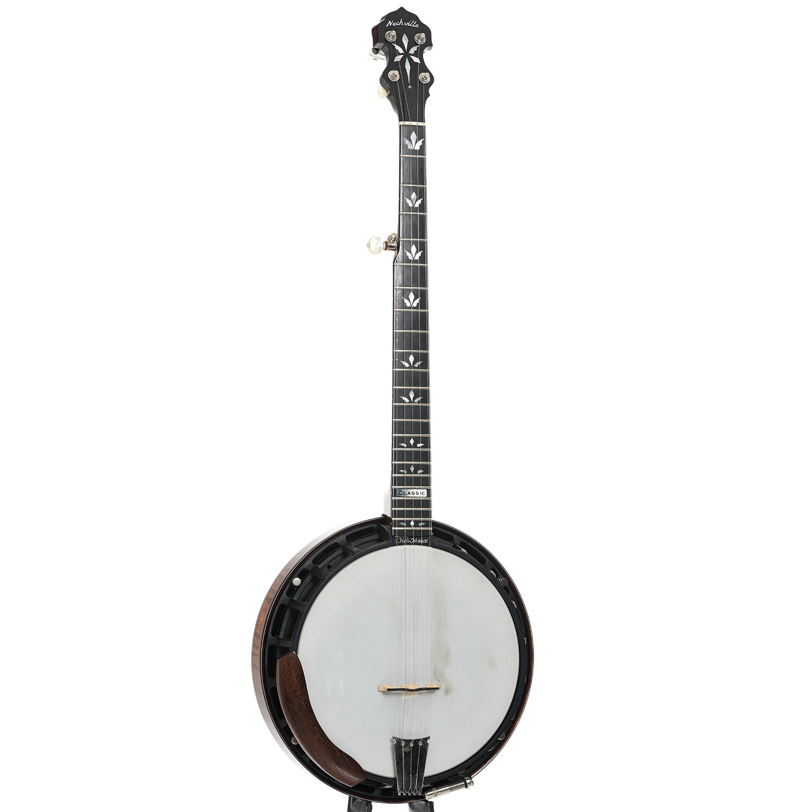 Full front and side of Nechville Classic Deluxe Resonator Banjo (2019)