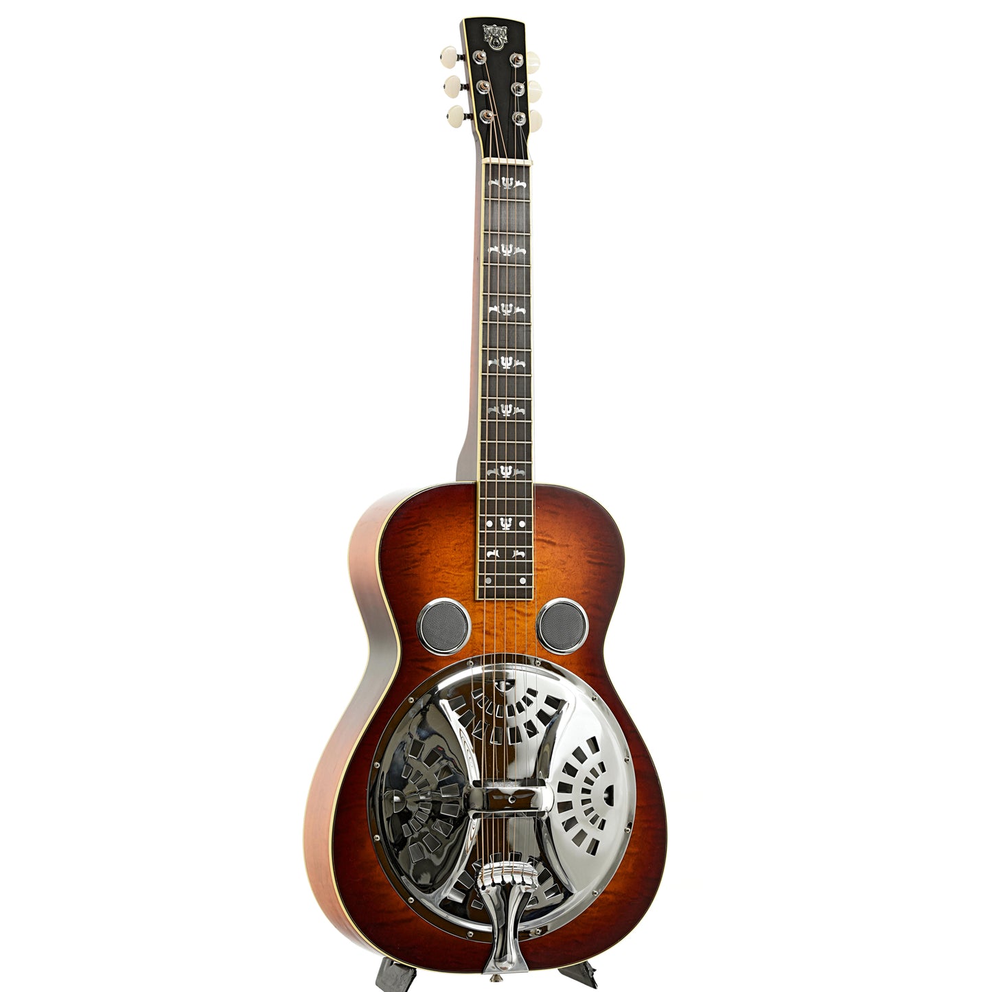 Full front and side of Dobro Model 27 Deluxe Squareneck Resonator Guitar 