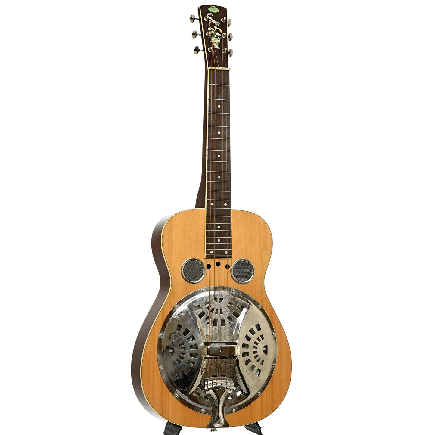 Full front and side of Regal RD75 NS Squareneck Resonator Guitar 