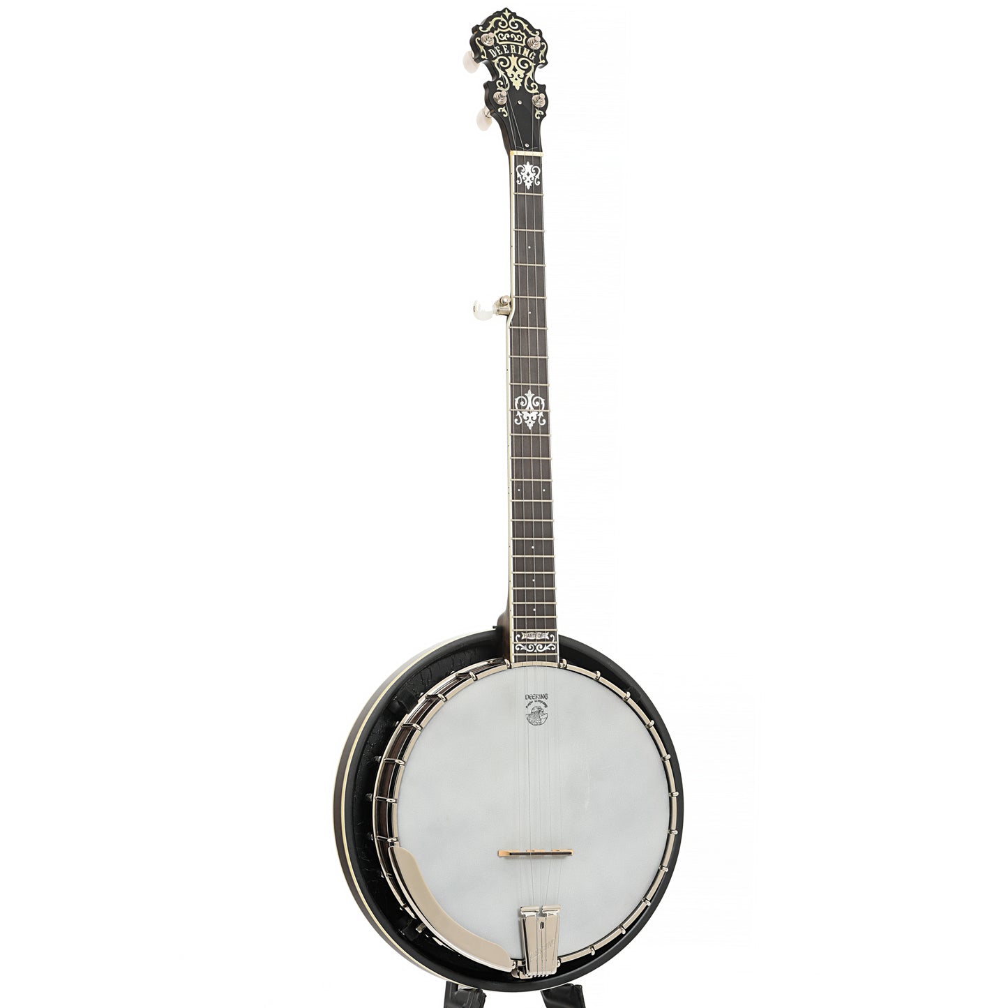 Full front and side of Deering John Hartford  Pop-On Resonator Banjo (2006)