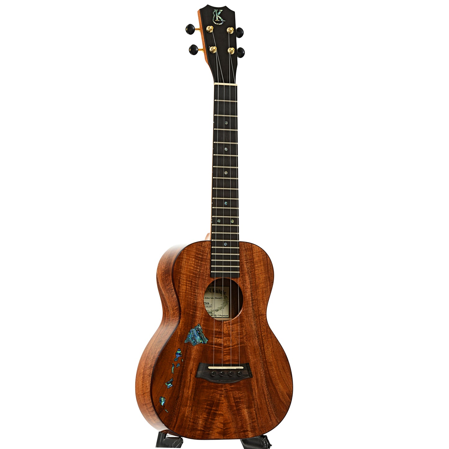 Full front and side of Kanile'a ISL Tenor Island Koa Premium Ukulele 