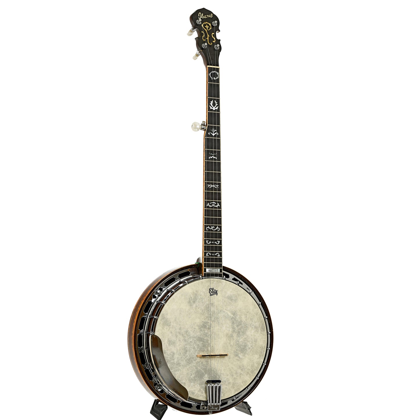 Full front and side of Ibanez Artist Wreath Resonator Banjo