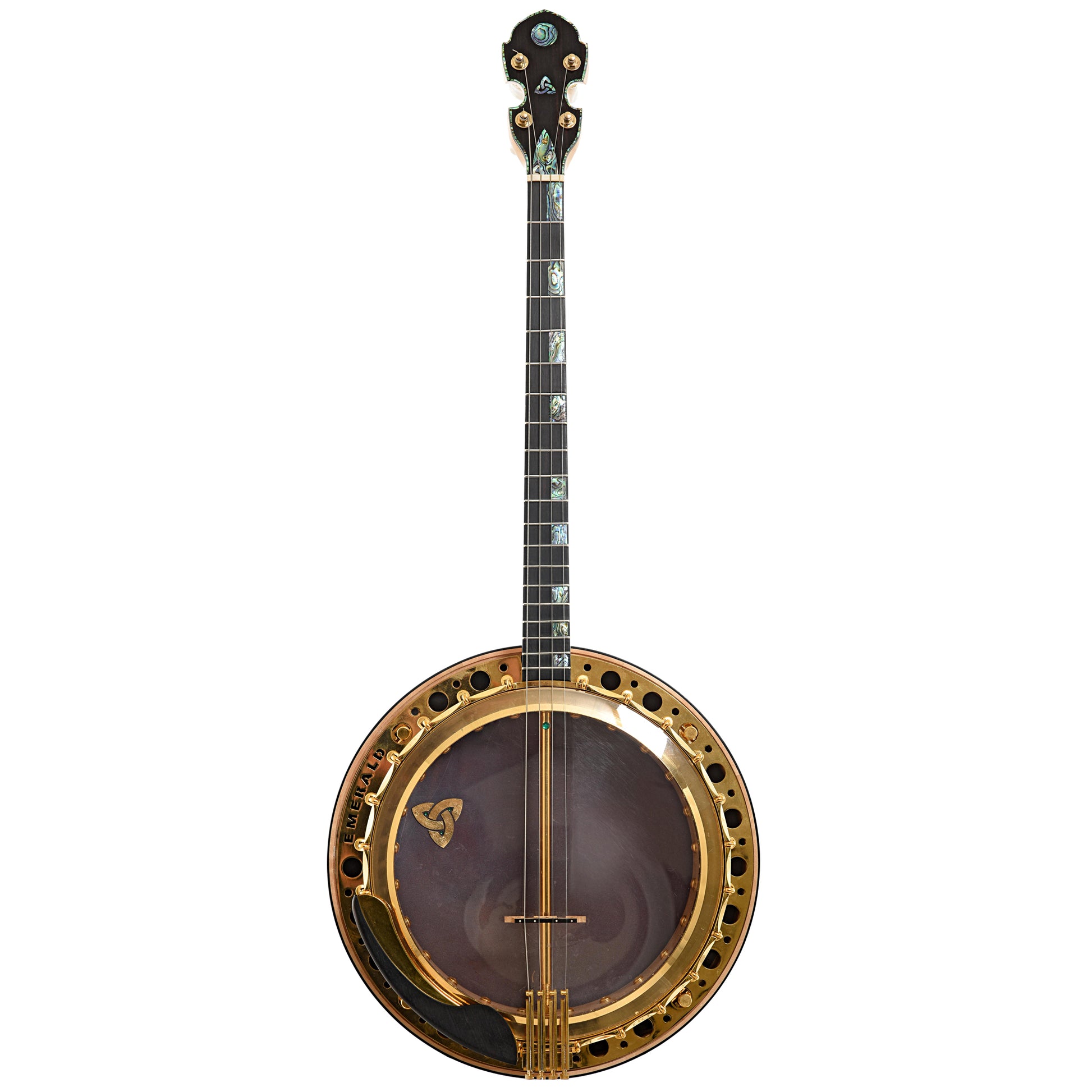 Full front of Emerald Labasheed Gold Irish Tenor Banjo