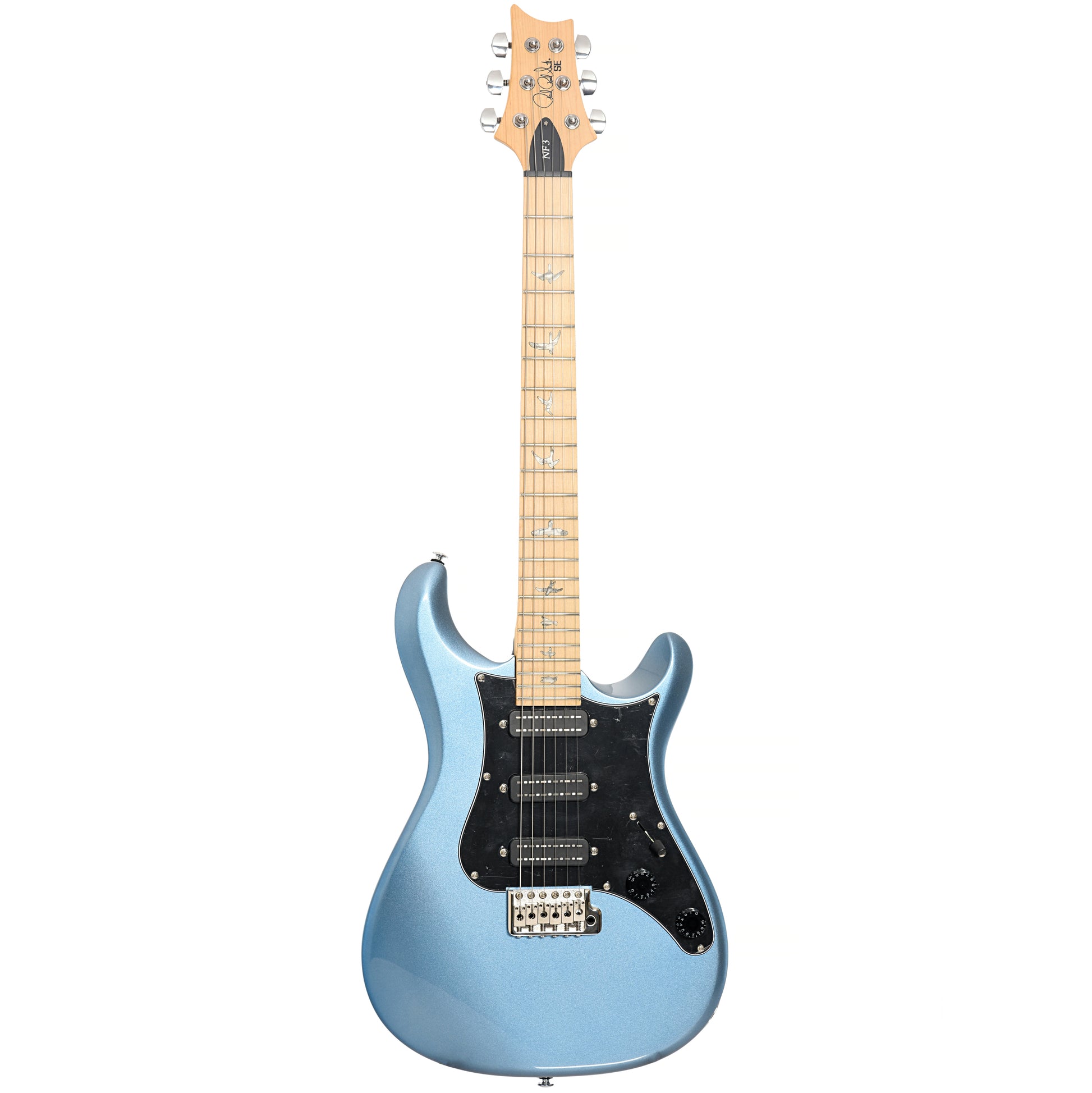 Full front of PRS SE NF3 Electric Guitar, Maple, Ice Blue Metallic