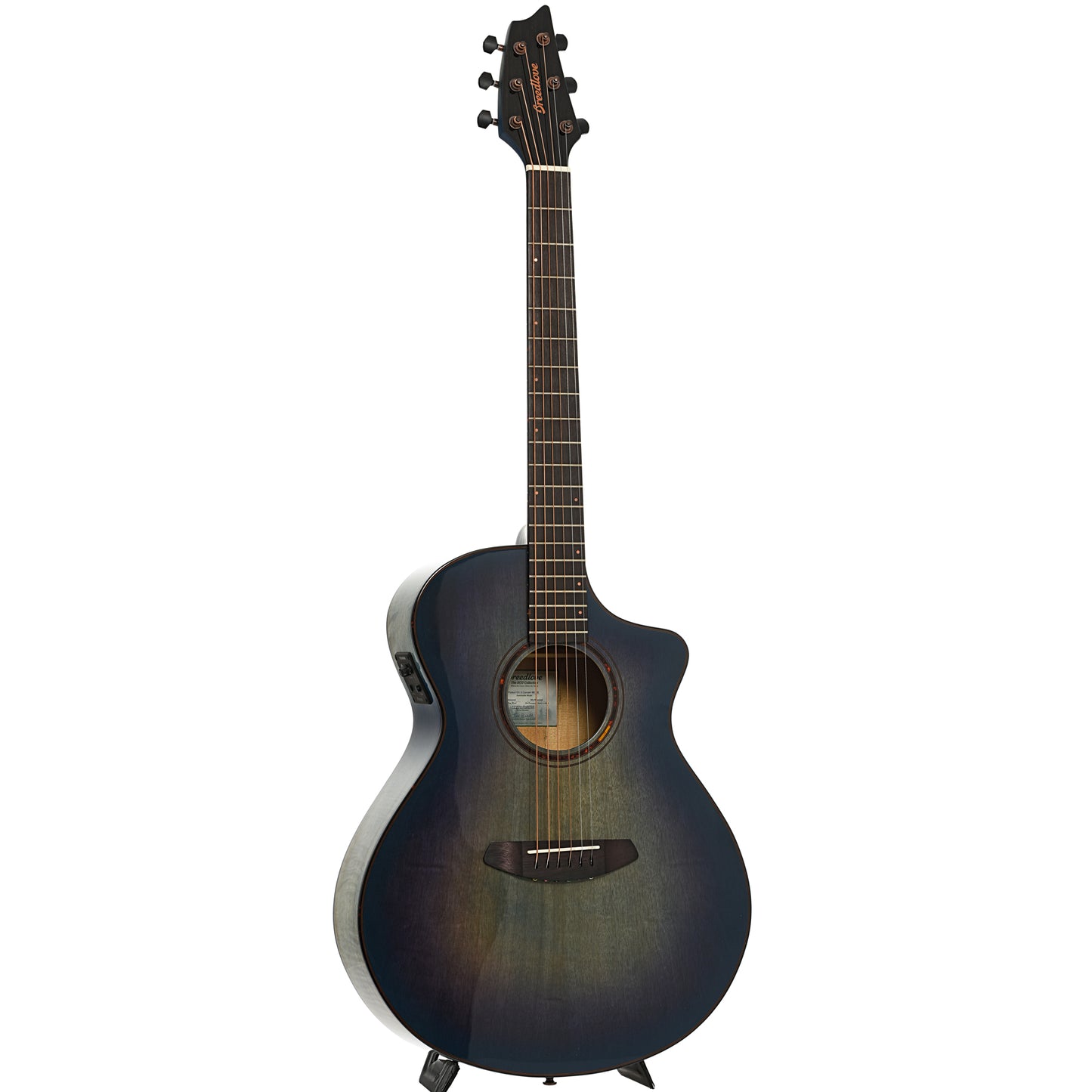 Full front and side of Breedlove Pursuit Exotic S Concert Blue Eyes CE Myrtlewood-Myrtlewood Acoustic-Electric 