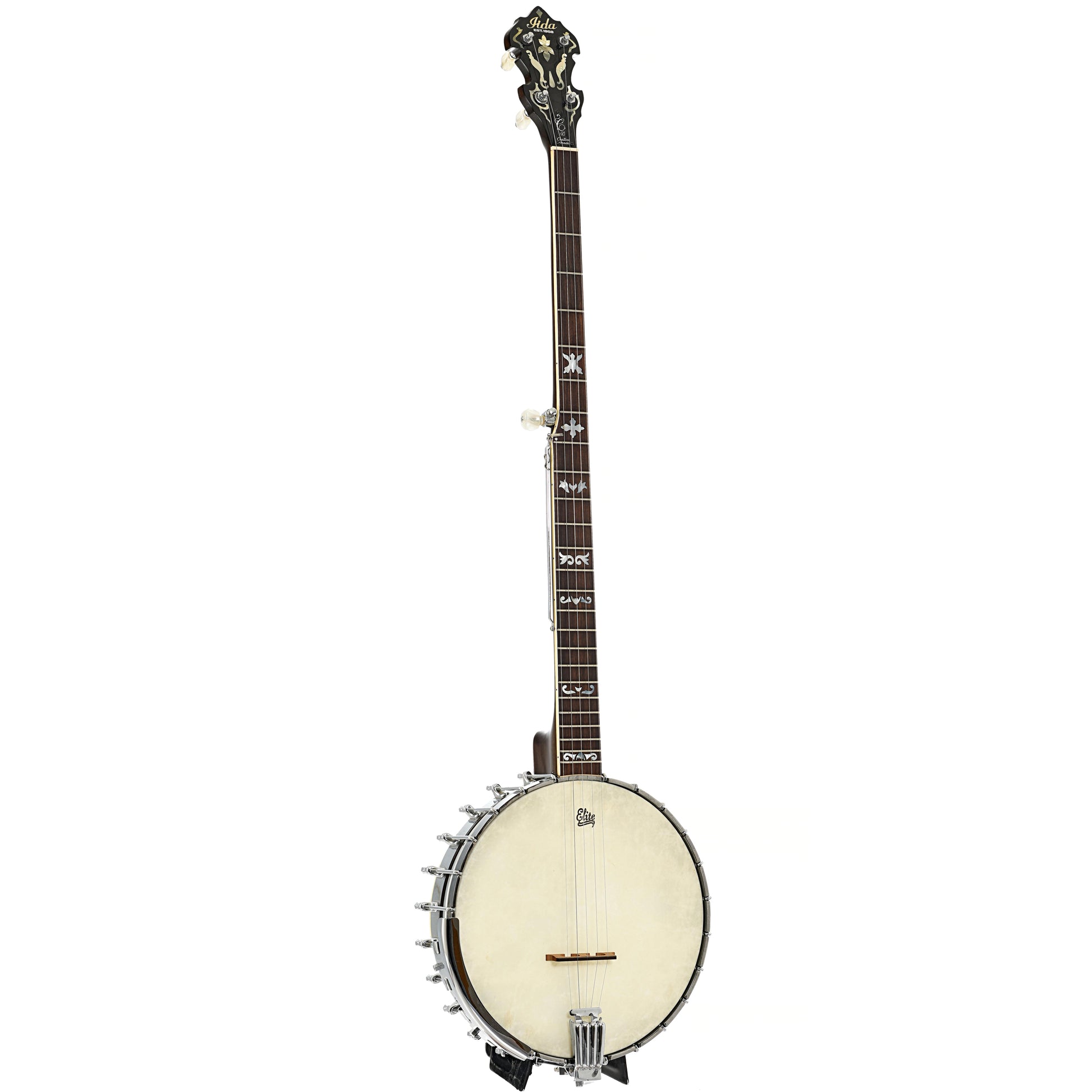 Full front and side of Iida FB550L Extra Long Neck Banjo (mid 1970's)