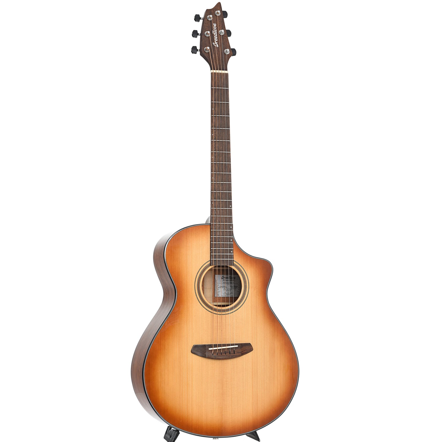 Full front and side of Breedlove Organic Signature Companion Copper CE Torrefied European-African Mahogany 