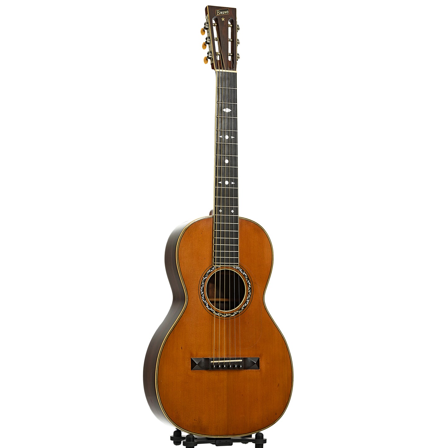 Full front and side of Bruno Parlor Acoustic Guitar 