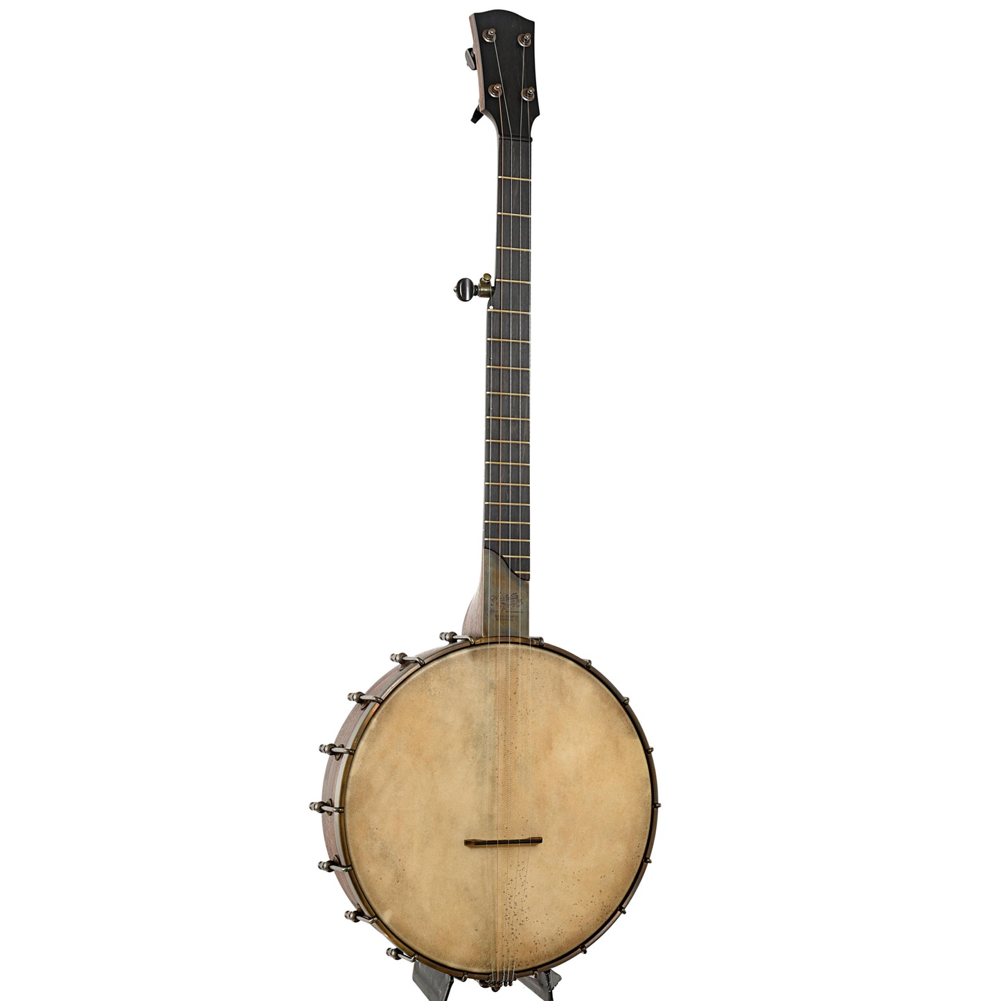 Full front and side of Nashville Banjo Co Cumberland 12" Openback Banjo #141 & Gigbag, Walnut