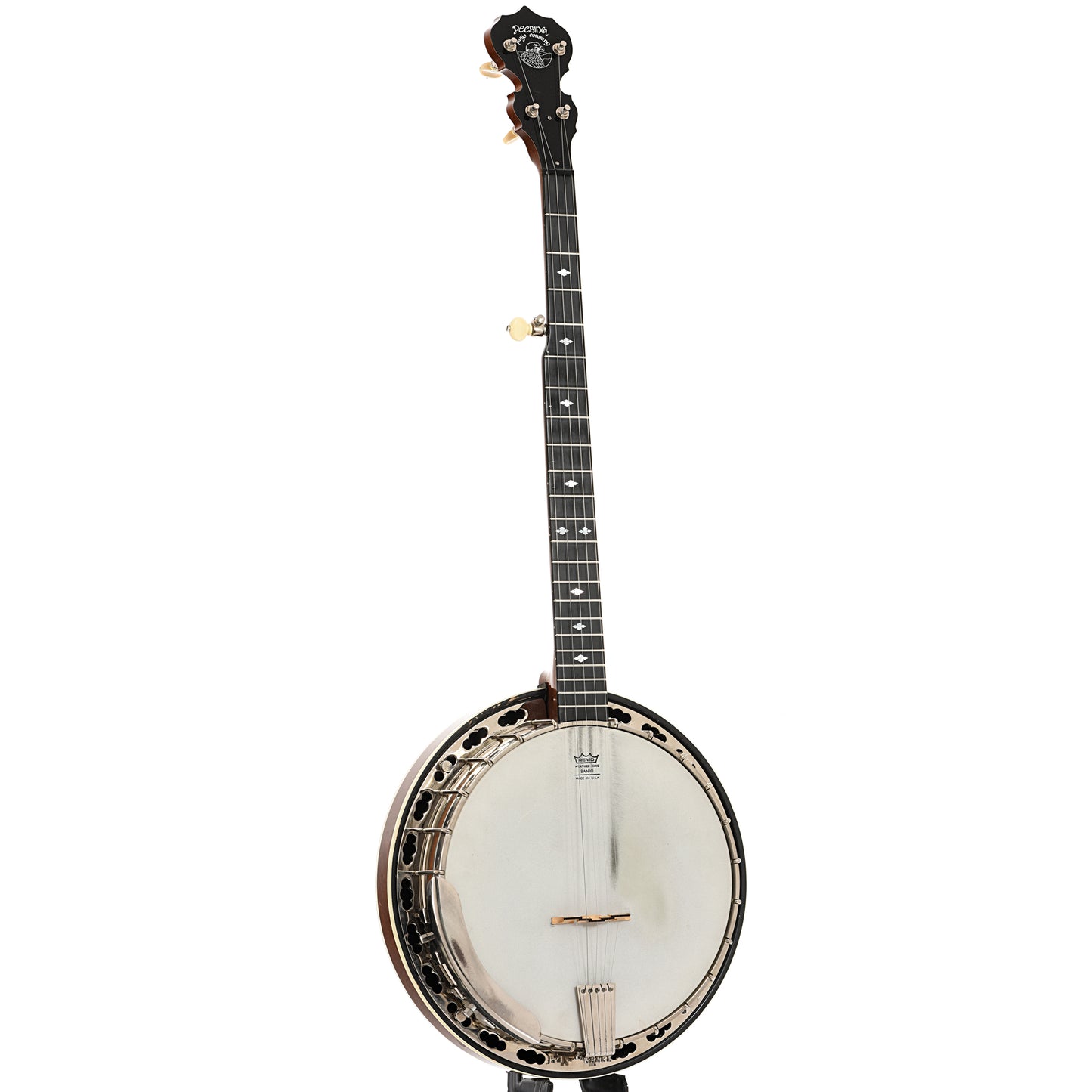 Full front and side of Deering Deluxe Resonator Banjo 