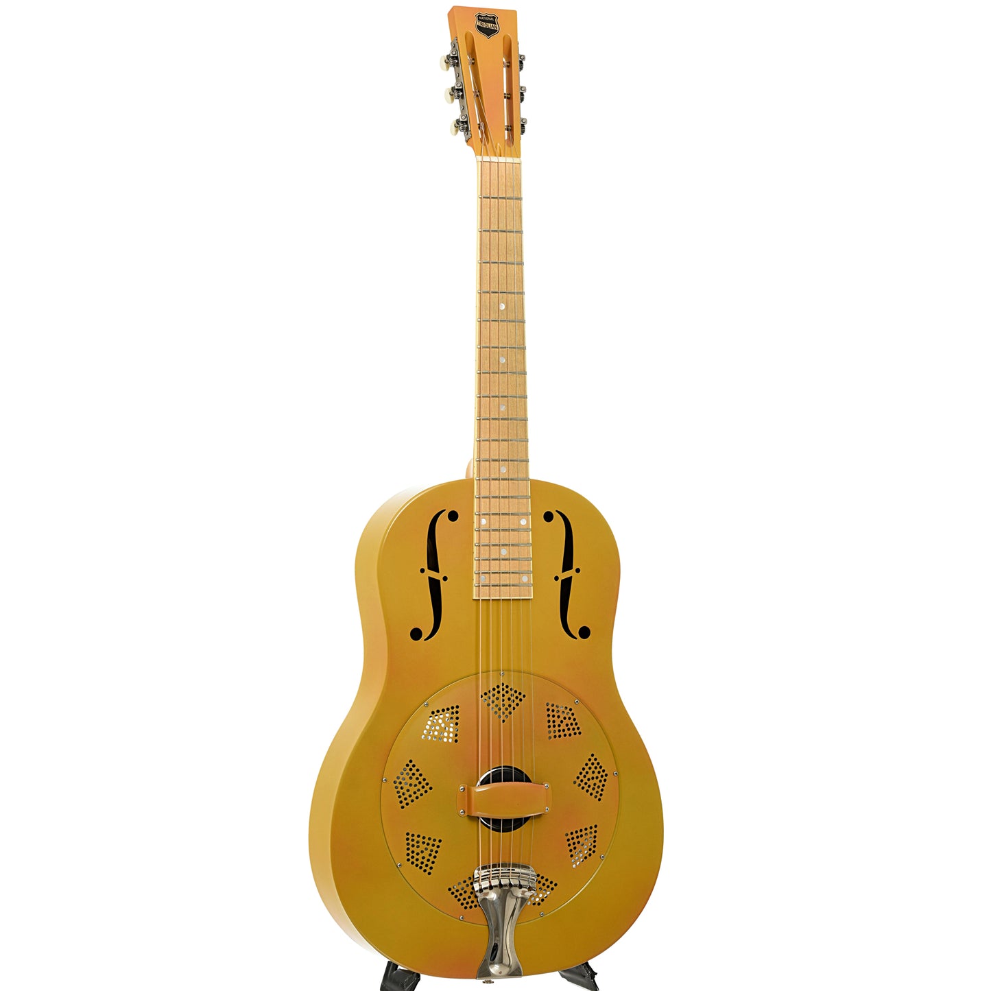 Full front and side of National Triolian Yellow Palm Roundneck Resonator Guitar