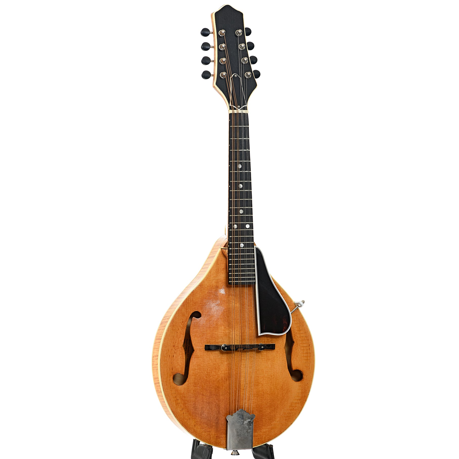 Full front and side of Jordan Buck A-Style Mandolin (2013)