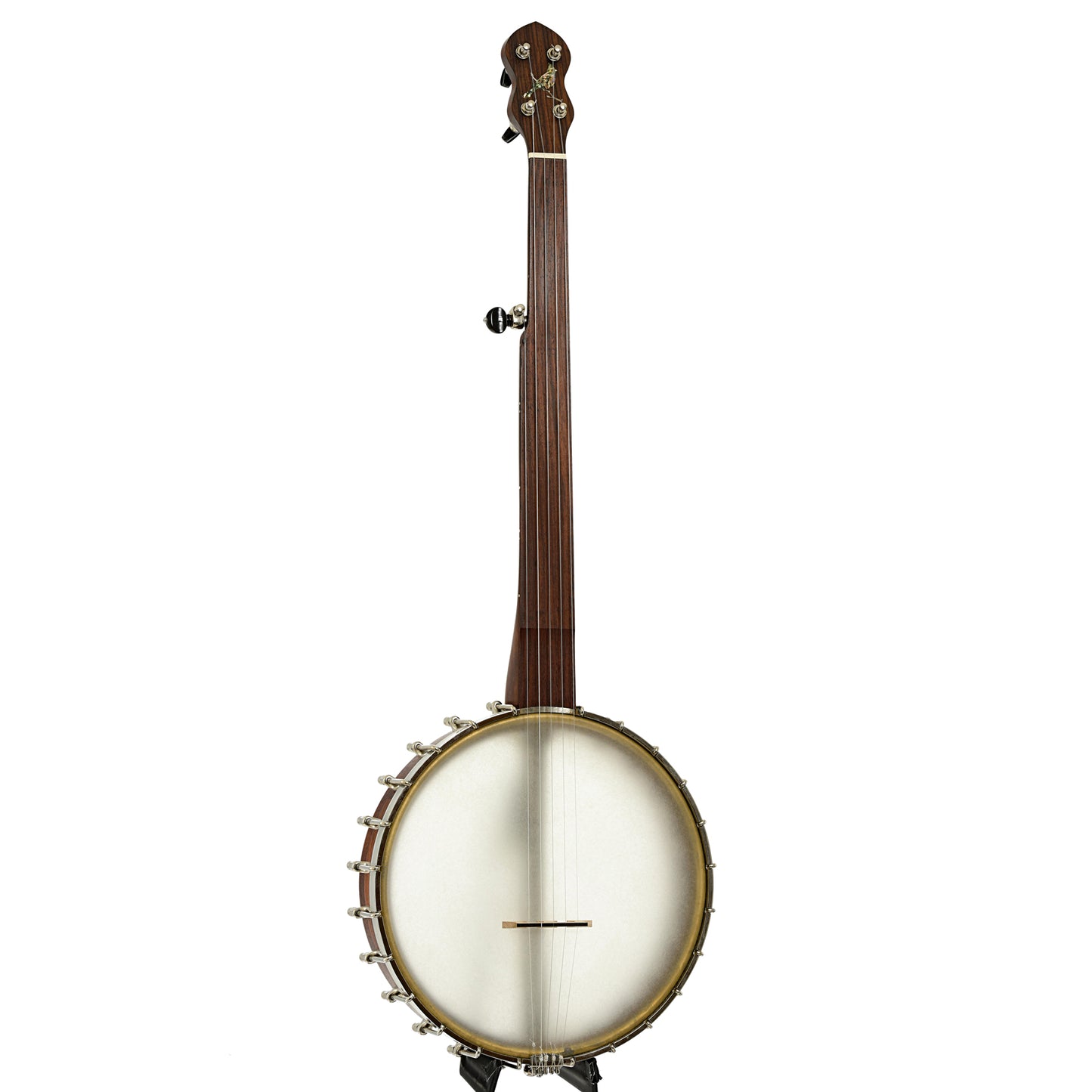 Full front and side of Cedar Mountain FH1S Fretless Open Back Banjo