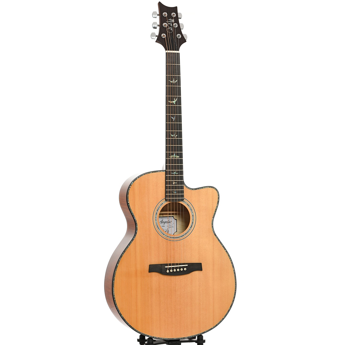 Full front and side of PRS SE A50E Acoustic-Electric Guitar, Natural w/ Black Gold Burst (2022)