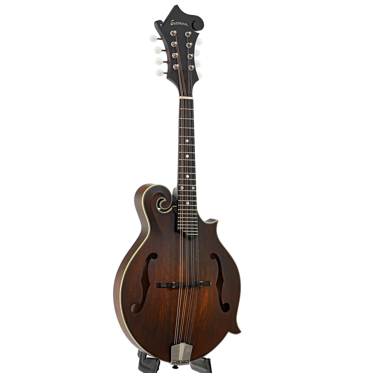 Full front and side of Eastman MD315 F-Style Mandolin 